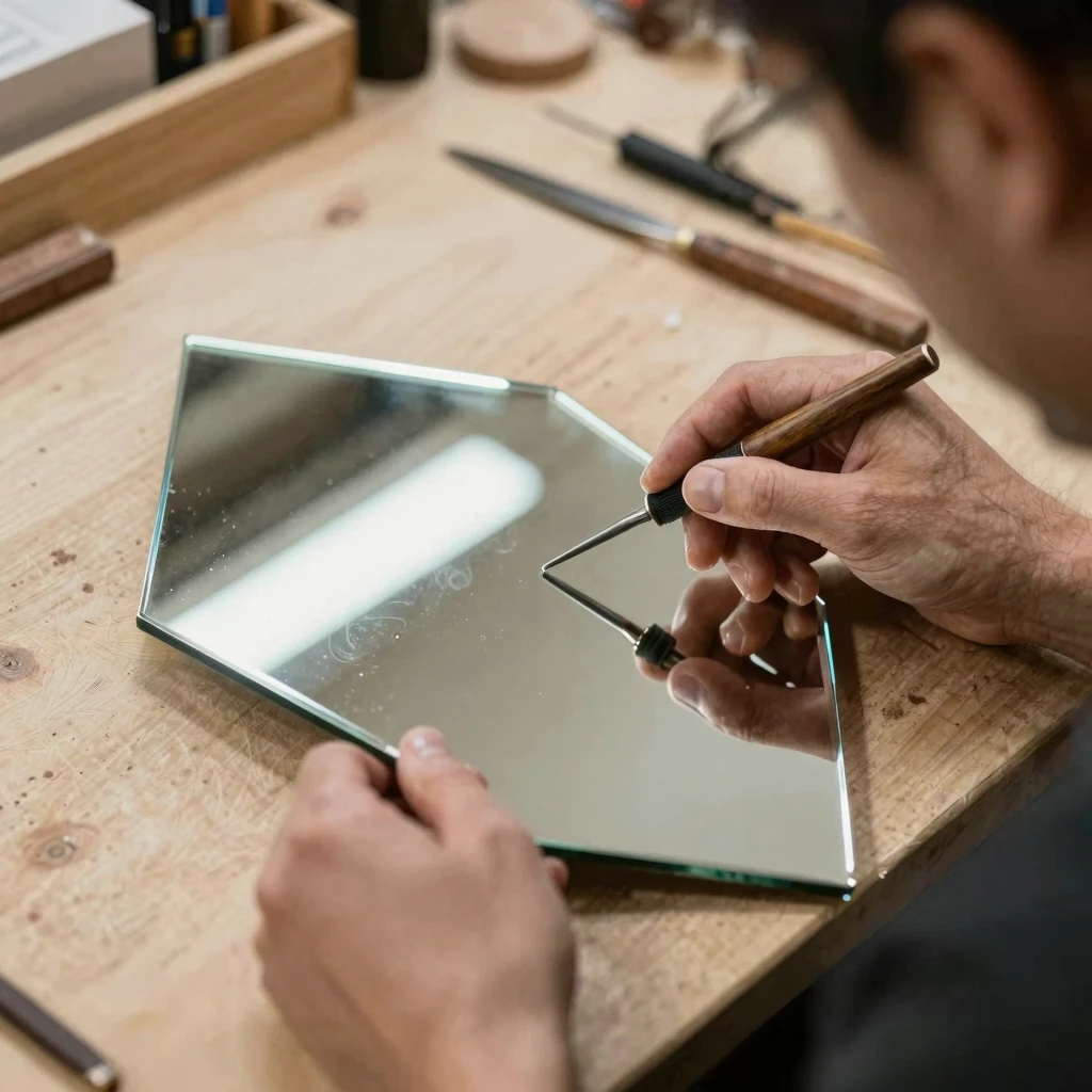 Erfarne håndverkere lager asymmetriske designspeil med presisjon