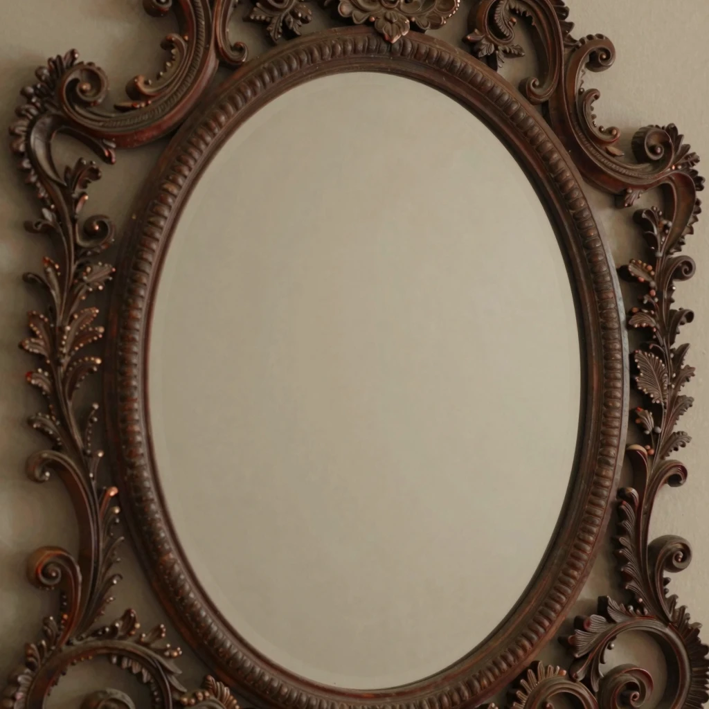 Detaljert håndverksarbeid på asymmetrisk speil